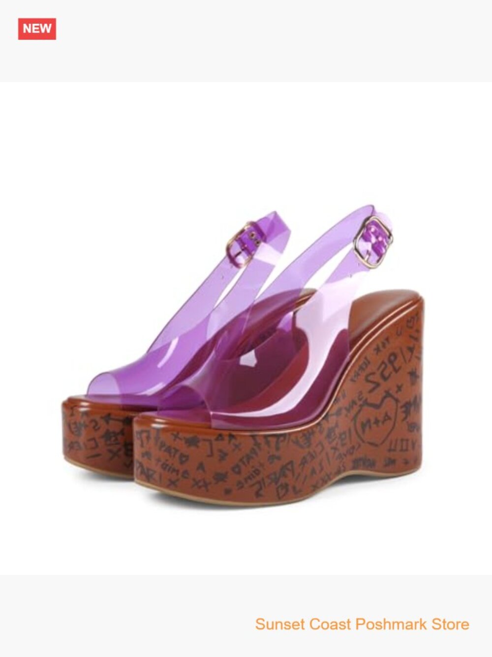 Jelly Wedge Platform Sandals Open Peep Toe High Heels Adjustable Ankle Buckle - Picture 5 of 7